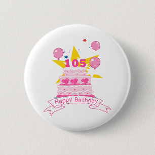 105 jaar oude Birthday Cake Ronde Button 5,7 Cm