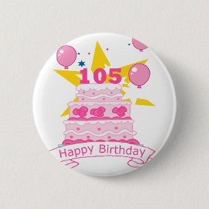 105 jaar oude Birthday Cake Ronde Button 5,7 Cm