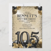 105e ballonnen zwart goud verjaardag kaart (Voorkant)