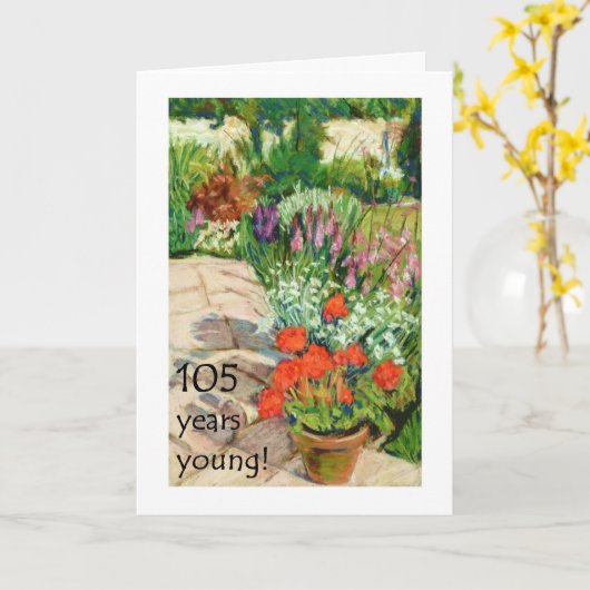 105e carte d'anniversaire - Geraniums rouges (Fleur jaune)