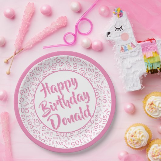 105e Partij Willekeurige Nummer Patroon Roze/Wit Papieren Bordje (Feest)