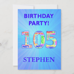 105e uitnodiging van de Birthday Party in letters