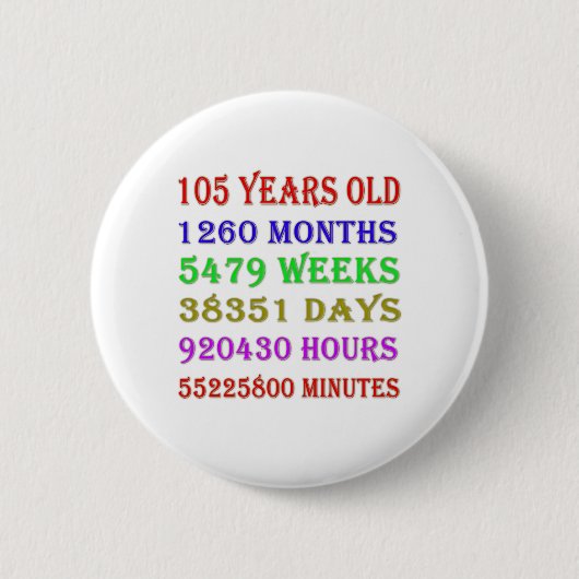 105e verjaardag Mijlpalen Ronde Button 5,7 Cm (Voorkant)