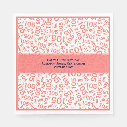 105e Verjaardag Modern Getal Patroon Cral/Wit Servet (Voorkant)
