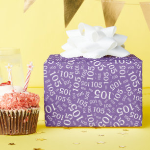 105e verjaardag paars/wit willekeurig nummerpatroo cadeaupapier