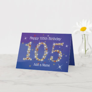 105e verjaardag - Star Numbers - blauw - leeftijd Kaart