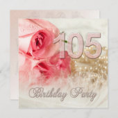 105e verjaardagsfeestje, rozen en parels kaart (Voorkant / Achterkant)
