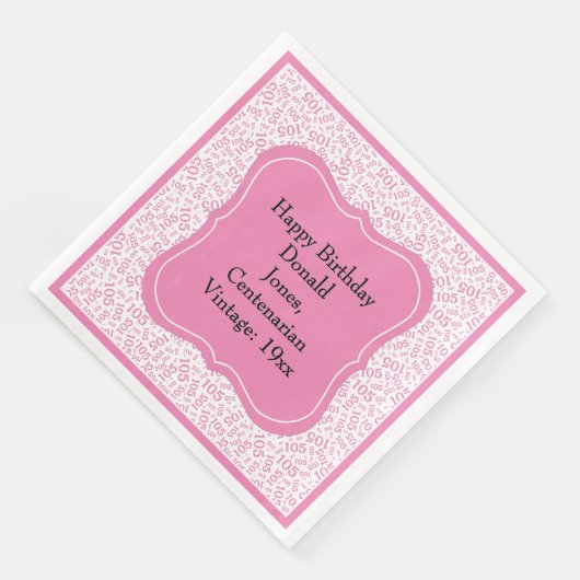 105th Birthday PNK/White Bracket Number Pattern Servet (Hoek)