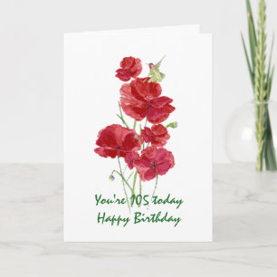 105th Birthday Waterverf Red Poppy Hummingbird Kaart