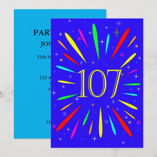 107e anniversaire de fête Invitation Explosion (Devant / Derrière)