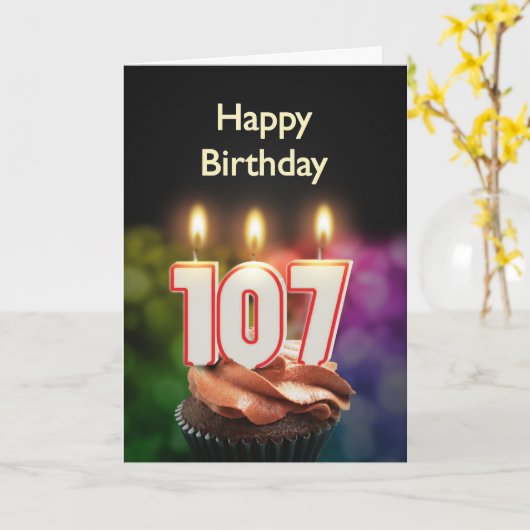 107th Carte d'anniversaire avec des bougies (Fleur jaune)