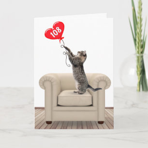 108e Anniversaire Chat Avec Carte Balloon Coeur