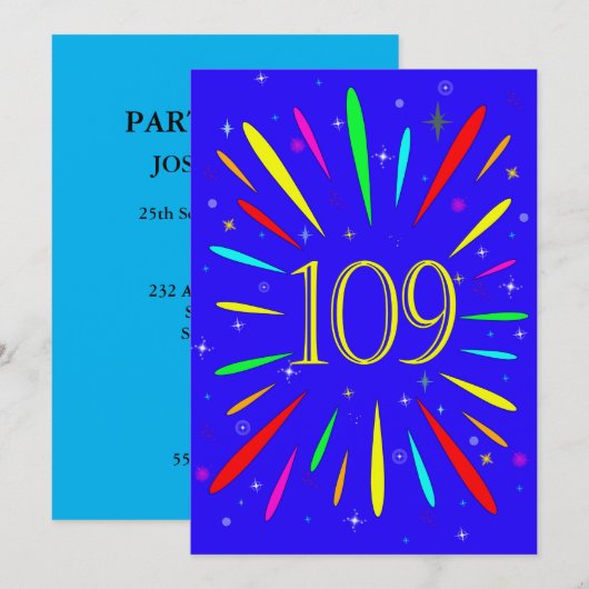 109e anniversaire de fête Invitation Explosion (Devant / Derrière)