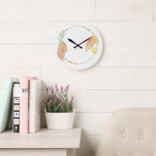 10.75" Boho-gestructureerde ronde acryl wandklok Grote Klok