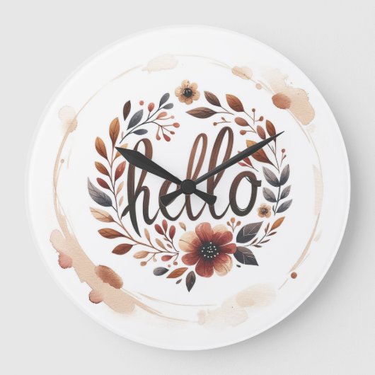 10.75" 'Hello' Boho Round Acrylic Wall Clock Grote Klok (Voorkant)