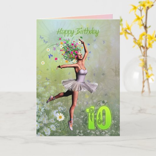 10 ans, carte d'anniversaire fée fée (Fleur jaune)