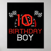 10 Birthday Boy Speedometer Race Flag 10th Bday Bo Poster (Voorkant)