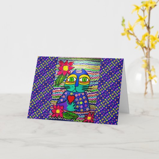 10 - Carte de vœux Kisa le chat (Fleur jaune)