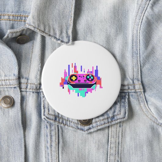 10 Cm Gaming controller pixelated badge rond 10cm (En situation)