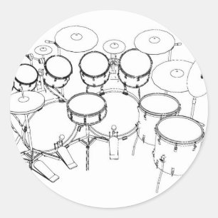 10-delige drumstel: tekening in zwart en wit: ronde sticker
