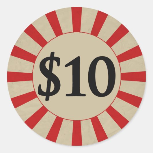 $10 (Dollar) Rond Glanzend Prijs Label (Voorkant)