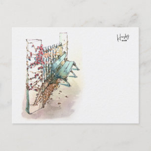 10 : Een bank met klimop Briefkaart