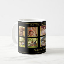 10 Family Photo Collage Elegant Black and Gold Mug