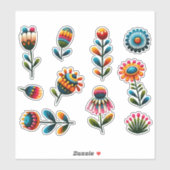 10 Fleurs d'art folklorique Sticker transparent (Feuille)
