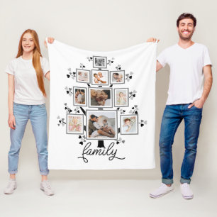 10-Foto Collage Familiestamboom Hart Bladeren Fleece Deken