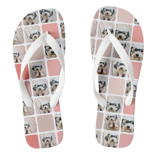 10 Foto Collage - kleurrijk raster perzikkoraalroz Teenslippers (Voetbed)