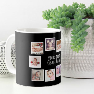 10 Foto collage met gepersonaliseerde tekst zwart Koffiemok