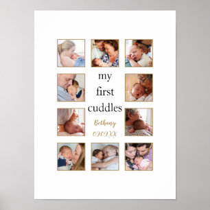 10 foto collage Mijn eerste knuffels Pasgeboren na Poster