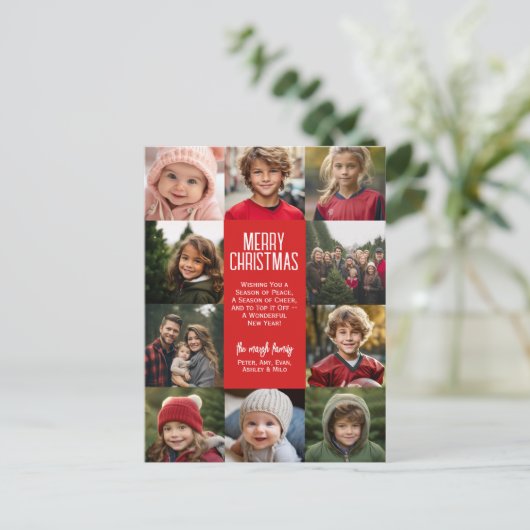 10 foto-collage rand - vrolijk kerstgroet feestdagenkaart (Staand voorkant)