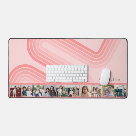 10 Foto Collage Retro Curve en Stripe blush roze Bureaumat (Keyboard & Muis)