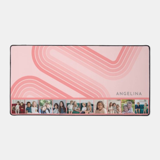 10 Foto Collage Retro Curve en Stripe blush roze Bureaumat (Voorkant)