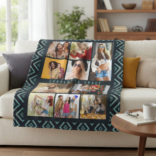 10 Foto Modern Geometric Stylish Name Fleece Deken