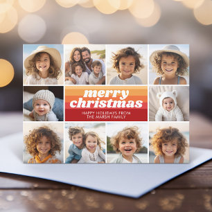 10 foto rand - Merry Christmas Retro Line Art Feestdagenkaart