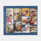 10 Foto Simple Modern Minimal Blue Stylish Name Fleece Deken (Voorkant (Horizontaal))