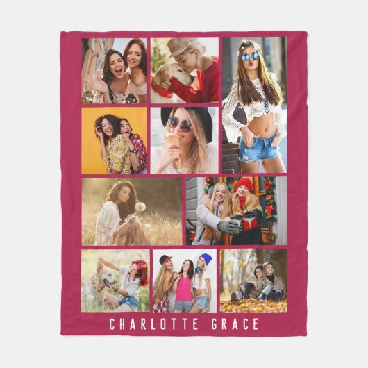 10 Foto Simple Modern Minimal Maroon Chic Name Fleece Deken (Voorkant)