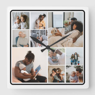 10 Fotocollage gepersonaliseerd Vierkante Klok