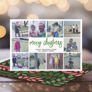 10 Fotocollage - Merry Christmas Coral Botanical Feestdagenkaart