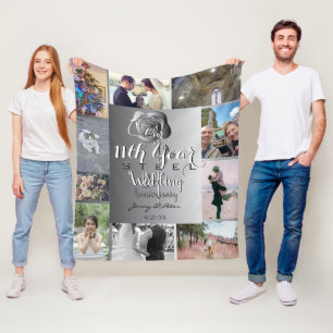 10 Foto's met 11e Jubileum staal Roos  Fleece Deken