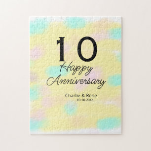 10 huwelijksjubileum gele pastel naam retro bo legpuzzel