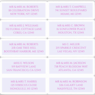 10 Individuele Gast Naam Adres Mystieke Lavendel Sticker