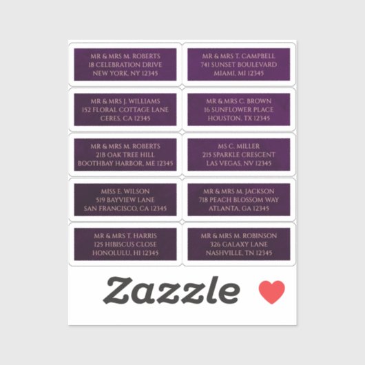 10 Individuele Gast Naam Adres Mystieke Plum Sticker (Vel)
