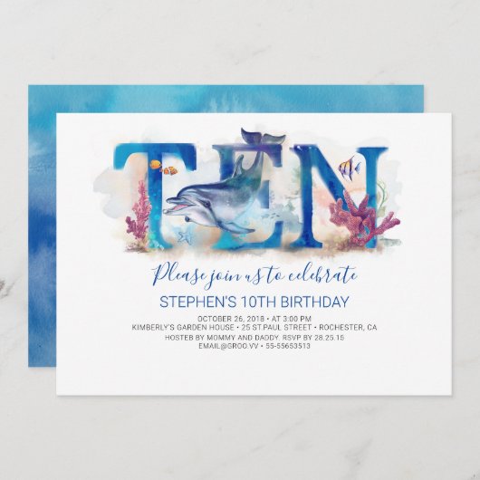 10 Invitation d'anniversaire dans le parc marin de (Devant / Derrière)