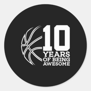 10 JAAR GEWELDIGE BASKETBAL 10E VERJAARDAG RONDE STICKER