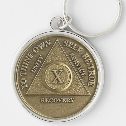 10 Jaar Herstel AA Medallion Sobriety Milestone Sleutelhanger (Voorkant)