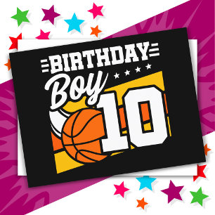 10 jaar oud basketbalfeest 10e verjaardag jongen briefkaart