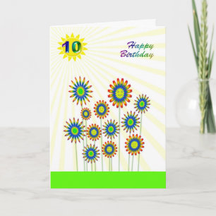 10 jaar oud, een gelukkige bloemen kaart